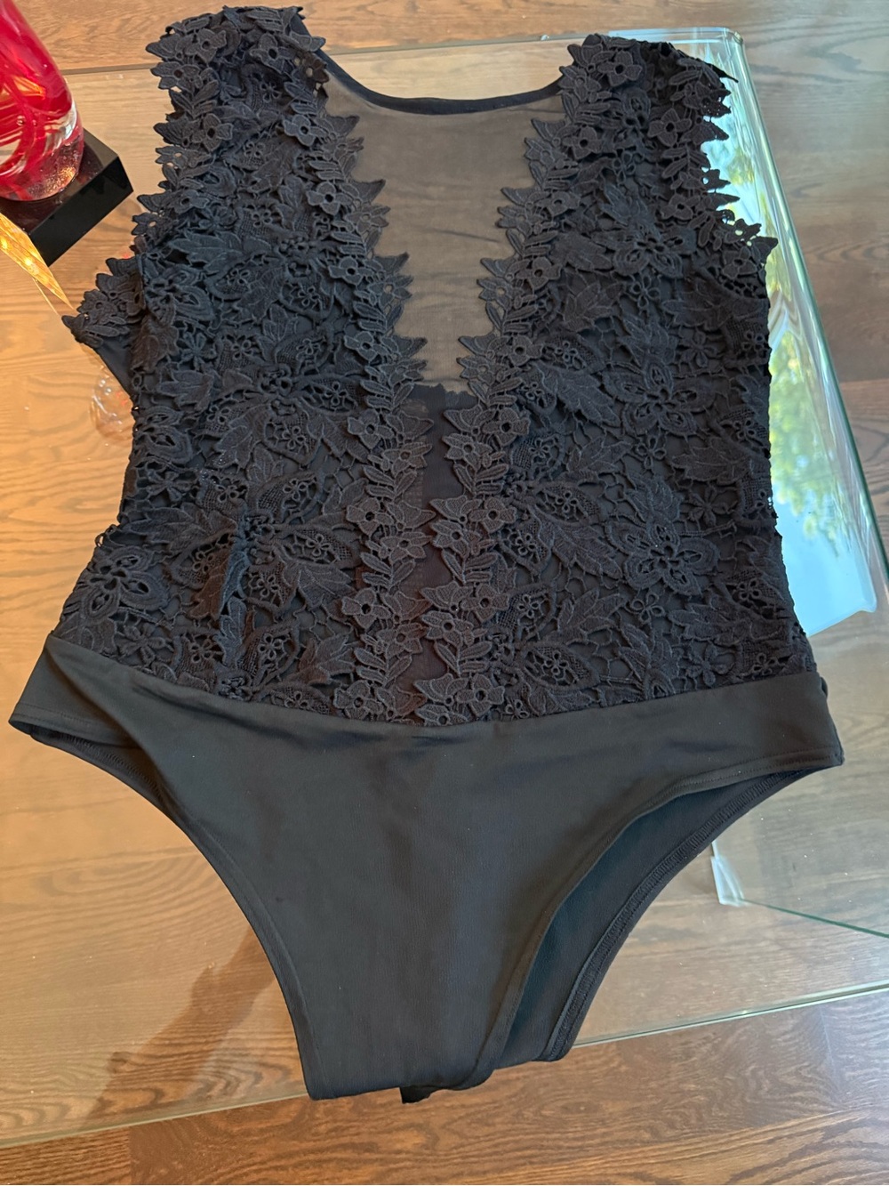 Gracia Black Lace Plunge Sheer Bodysuit - Picture 3 of 6